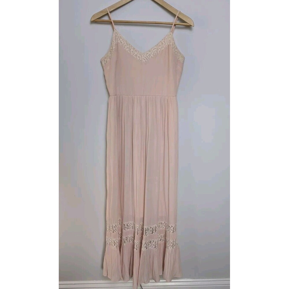 Forever 21 Soft Pink Sleeveless Ruffle Fairycore Midi Dress Lace Trim SZ S